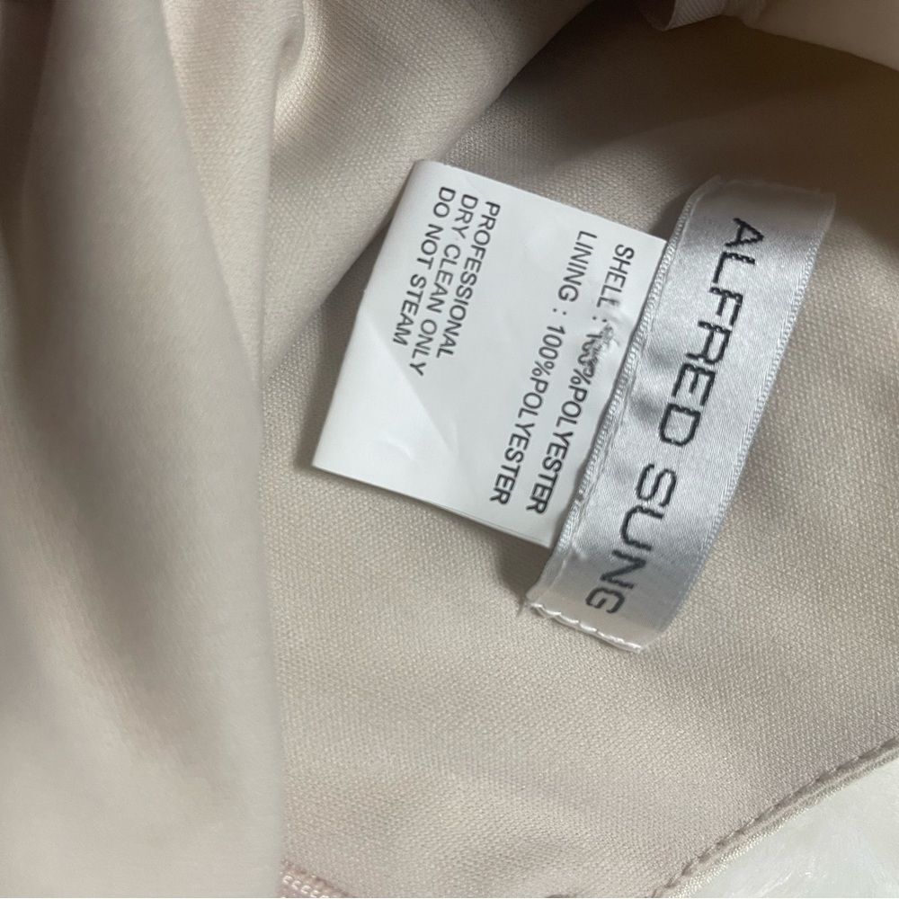 NWT ALFRED SUNG champagne Maxi Dress Jewel Neck bow accent Open-Back  SZ10 - Picture 11 of 16